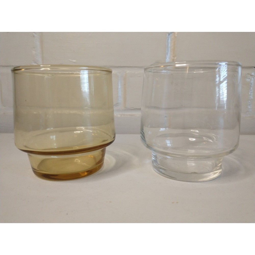 Vintage Barware Libbey Amber & Clear Juice Whiskey Scotch Rocks Glass 8 Oz